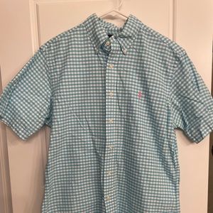 Ralph Lauren teal gingham short sleeve button up